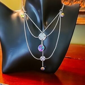 Swarovski plated silver crystal triple bib necklace  excellent condition.